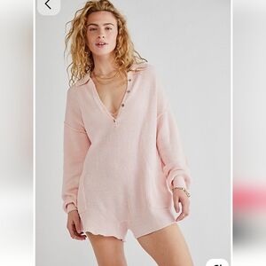 Free People Beach Picnic Sweater Ribbed Knit Romper Linen-cotton Size S.